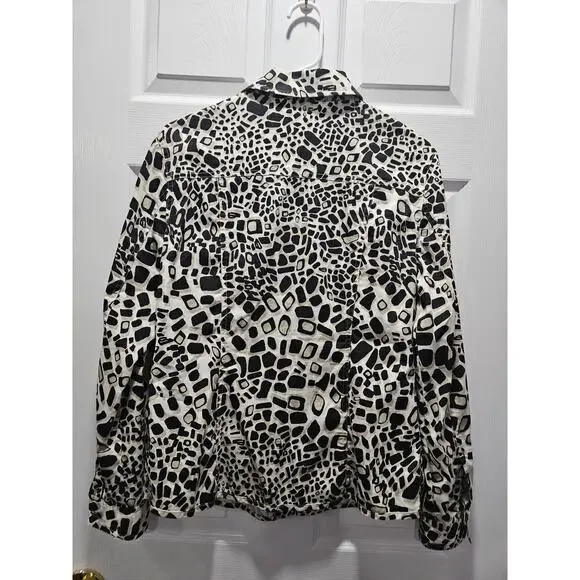 Chico's Animal Print Jacket Size 1 Neutral Black Tan White Size M 8-10 - Picture 10 of 16